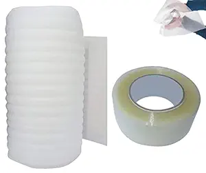 Glan EPE Foam Roll/Sheet Protective Wrap Packaging Material 6mm Thickness Roll, 5meter X 19inches with 200 Meter Packing Box Tape, White