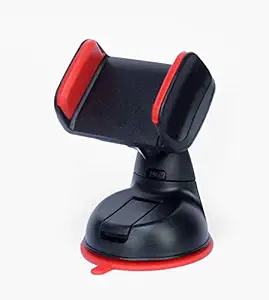 Wingcel Car Mobile Holder Adjustable Phone Holder with 360 Degree Rotation Car Mount Mobile Phone Holder Stand for Dashboard Windshield - Red & Black