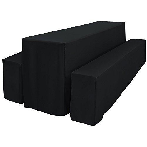 Beautissu® Basic L Bierbank-Hussen & Biertisch-Husse 3 tlg Set bodenlang für 70cm breite Festzeltgarnitur Schwarz - 2