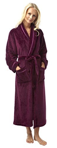 Ladies Flannel Fleece Dressing Gown Robe Satin Trim Grey Red | Desertcart  Fiji