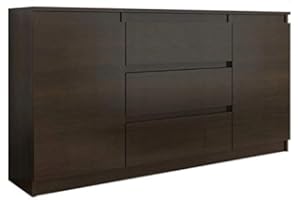 FRAMIRE R-140-S3 Komoda w kolorze dąb wenge, komoda z 3 szufladami, 2 drzwi, szafka do sypialni, salonu, łazienki, 76 x 140 x 40 cm