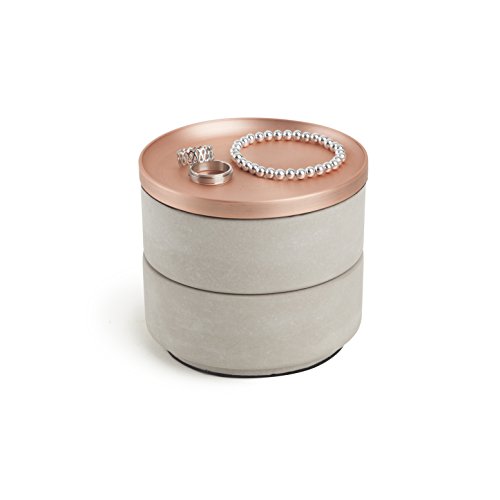 Umbra 299470-633 Jewelry Display Tesora Schmuckkästchen, Schmuckschatulle, Schmuckbox, Schmuckdose, Ringdose, Staukasten stapelbar, verzinkter Deckel / Gussbeton, grau / kupfer - 2