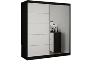 FABRYKA MEBLI IDŹCZAK Schiebetürenschrank eleganter Kleiderschrank Schrank Garderobe Spiegel Bella 03 Schlafzimmer- Wohnzimmerschrank Schiebetüren Modern Design (Schwarz/Weiß)