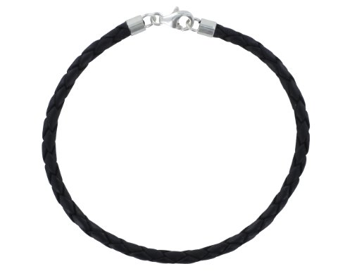 AURORIS Echtleder-Armband geflochten 3mm mit 925 Sterling-Silber Karabinerverschluss – Länge: 17cm / Farbe: schwarz - 2
