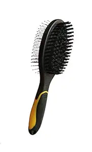 Smarty Pet Two Sided Pet Pin Brush for Long & Short Hair of Puppies & Dogs (Black Yellow), Large