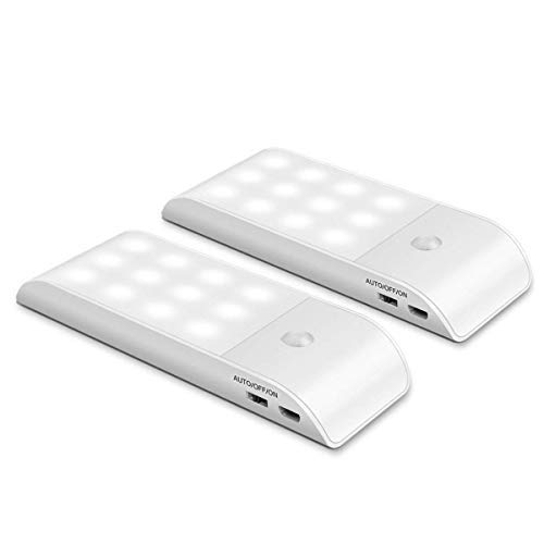 Preisvergleich Produktbild iitrust LED Nachtlicht mit Bewegungsmelder 2 Stück, USB Wiederaufladbare Nachtlampe Schranklicht mit 3 Modi (Auto / ON / OFF) für Schlafzimmer, Küche, Babyzimmer, Wohnzimmer usw. (12 LEDs)