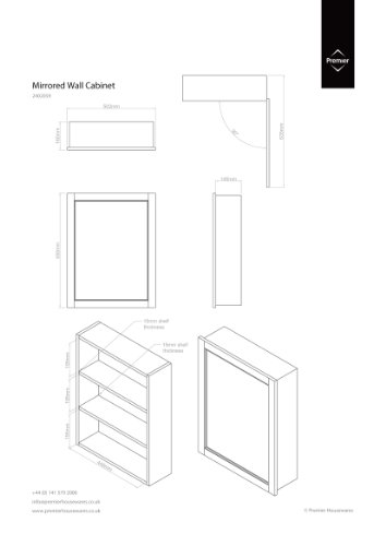 Premier Housewares Hängeschrank, einfache Spiegeltür, 66 x 51 x 16 cm, weiß - 4