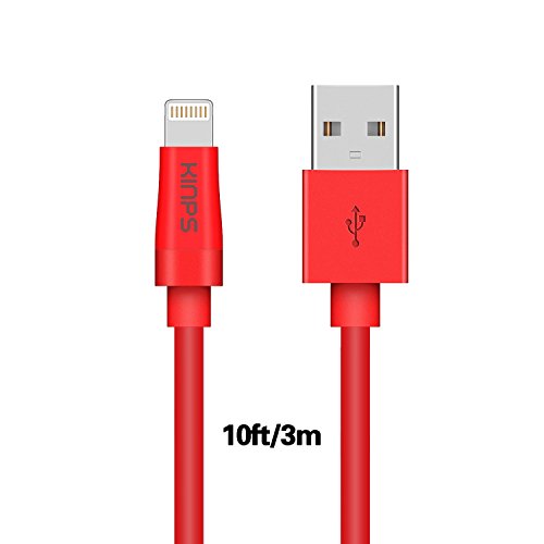 Apple Kabel, Kinps [Apple MFi Zertifiziert] 3m Extralang Lightning Ladekabel/Datenkabel Cable für iphone 6/ 6s / 6 Plus / 6s Plus / 5s / 5c / 5,iPad mini / mini 2 / mini 3, iPad Air / iPad Air 2 (Rot)