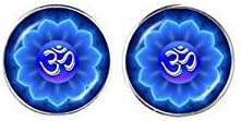 Om earring, for women yoga bijoux namaste earings mandala jewelry, Buddhism stud earrings, glass cabochon pendant Hinduism earring