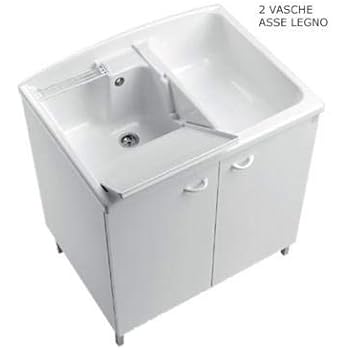 Lavatoio Negrari Eco 60x60cm - Bianco, Nobilitato Idrofugo, Con Vasca In Resina E Ante A Battenti - Foto 3