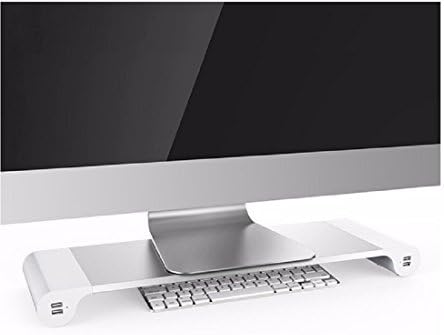 Aluminum Laptop Monitor Stand Space Bar, Monitor Riser MacBook Monitor Dock Desk Organizer with 4 USB Ports, Keyboard Storage