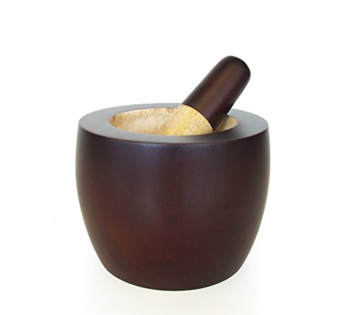 Thailändischer Mörser & Stößel SET Große Hartholz 15,2 cm Schüssel dunkelbraun - 4