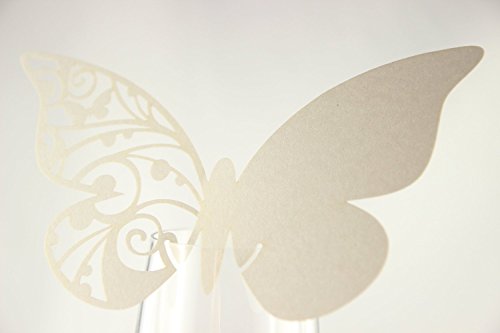Elfenstall Namenskärtchen / Platzkarte / Namensschild / Sitzkarte / Namenskarte / Tischkarte / Tischkärtchen für Hochzeiten Feste oder Partys “ Design Schmetterlinge “ 10 Stück für das Trink- oder Sektglas in der Farbe (creme / ivory) - 5