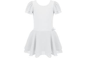 ranrann Enfant Fille Tutu Robe Danse Classique Manches Courtes Justaucorps Jupette Gymnastique Ballet Tenue Patinage Sport Bodysuit Costume Dancewear 2-14 Ans
