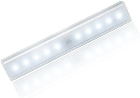 Potentcera Wireless Sensor Light bar Rechargeable aluminum 10 LED Motion sensor cabinet lights Stick-on Anywhere with Magnetic Strip for Stairs Pantry Counter Bathroom 3 Mode Switch(White)