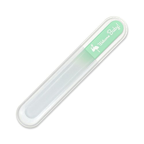 Ein Baby-Nagelfeile mit abgerundeten Ende. Premium Qualität, echtes tschechisches Kristallglas. Der sicherste Weg, um die Nägel eines Neugeborenen kurz und glatt zu halten. Ein ideales Geschenk für neue Eltern. Vervollkommnen Sie für eine Babyparty. Grün „Welcome Baby!“ Entwurf. Präsentiert in einer Schutzhülle und freie Organza Geschenk Tasche. - 3