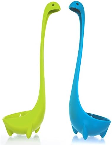 Wishstone Nessie Soup Ladle Set Of 2 Food-Safe 100% Nylon Dishwasher Safe Loch Ness Monster Stands Upright Cookware Tableware Kitchen Utensil Dipper Green And Blue
