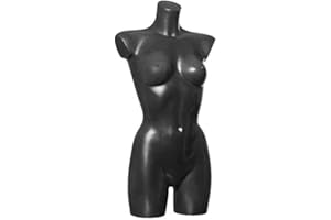 fella4stores Basic Damentorso 34/36 lang, vollgeformt & bruchsicher, Modepuppe Mannequin Schaufensterfigur aus PE-Kunststoff, selbststehend, ideal für Kleiderpräsentation & Dekoration, Schwarz