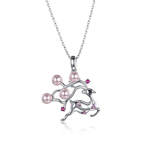 Preisvergleich Produktbild XJYA S925 Sterling Silber Sika Rotwild Kristall Perle Anhänger Halskette Frauen