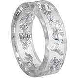 Crintiff - Bague Minimaliste et Chic avec Paillettes argentés, Fait Main - Transparent et Argenté