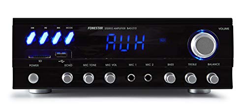Fonestar BAS-215 2.0canales Hogar Alámbrico Negro - Amplificador de Audio (2.0 Canales, 15 W, 15 W, 30 W, Terminales de Abrazadera, 6,3 mm)