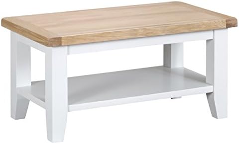 Taunton White Painted Small Coffee Table 1 Storage Shelf with Lime wash Oak Tops