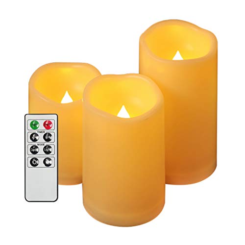 EverBrite Lot de 3 Bougies à LED Sans Flamme 2 Modes d'Eclairage avec Télécommande de 8 Touches Decoration pour Table Soirée Anniversaire Mariage Fête (Jaune Claire)