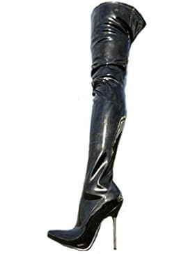 EROGANCE Lack High Heels Crotch Overknee Stiefel Schwarz A10907L / EU 36-46