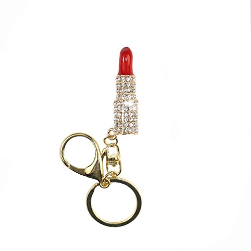 Preisvergleich Produktbild Plzlm Kristall Lippenstift-Verfassungs-Keyring Strass Geldbeutel-Beutel-Charme-Anhänger Schlüsselanhänger