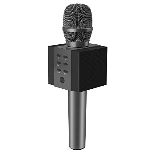 TOSING 008 microphone sans fil Bluetooth karaoké, plus fort volume 10W puissance, plus de basse, 3-en-1 portable poche double haut-parleur micro machine pour iPhone/Android/iPad/PC (noir)
