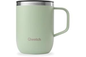 QWETCH - Mug Isotherme Inox Recyclé avec Anse -Vert Tilleul 350ml - Tasse Isotherme Café & Thé - 6h Chaud & 12h Froid - Bouchon Coulissant Anti-Éclaboussures & Compatible Infuseurs