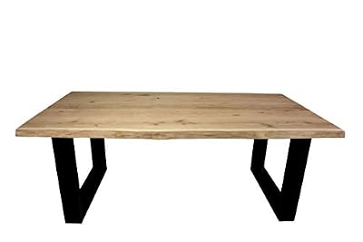 IDEA Table de sejour en chêne Massif Tronc d'arbre 200 x 100 cm avec 2 Pieds-U en Metal Noir Ursa