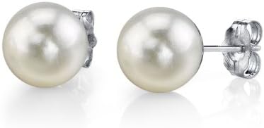 7.5-8.0mm Hanadama White Akoya Cultured Pearl Stud Earrings in 14K Gold