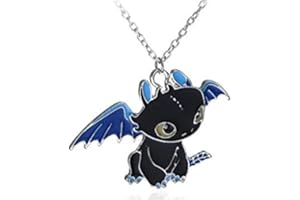 BEAUX BIJOUX How to Train Your Dragon Necklace - Toothless Night Fury Pendant in Black Enamel - Cartoon Character Necklace for Kids