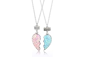 MenYiYDS 2 Pieces Necklaces BFF Necklace Friendship Necklace Best Friends for Girls Birthday Gifts Pendant Chain Gifts (Pink and Blue)