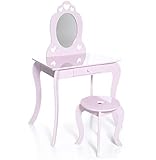 Milliard Coiffeuse pour Filles avec Tabouret et Miroir, Table de Maquillage Pour Jouer Habiller, Rose