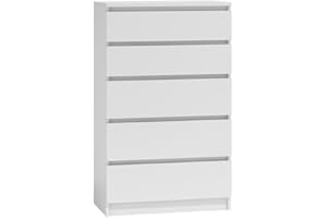 WHATSIZE ENTERPRISE Chest of Drawers for Bedroom, 5 Drawer White Dresser with Contemporary Design, Tall Storage Cabinet for Clothes, Bedroom Furniture, Easy Assembly