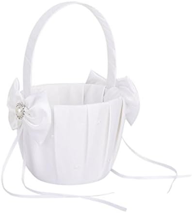 Newwestocean Luxury Wedding Flower Girl Basket Satin Bowknot Faux Pearl Rhinestone Decor