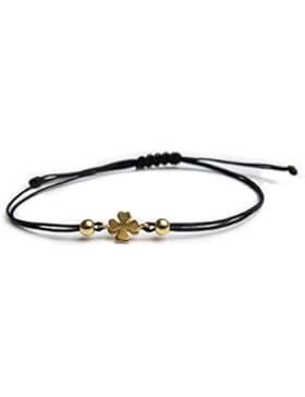 schwarzes Nylon Damen Armband mit 925er Sterling Silber vergoldet