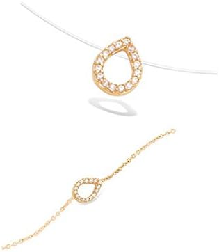 '(Nylon Thread Chain Necklace 42 cm + 2 cm and Drop Bracelet Length: 16 cm + 2 cm) with 3 Micron Gold Plated 750/1000 – Cubic Zirconia – Women's