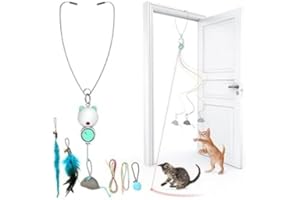 PUHOHUN Jouet Chat - Jouet Chat Interactif Silencieux - Accessoire Chat avec Plumes et Clochettes à la Cataire pour Stimulation et Divertissement Jeux Chatomo (Bleu lac)