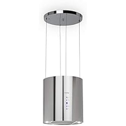 KLARSTEIN Barett hotte îlot - hotte aspirante îlot, Ø 35cm, Puissance Moteur 190W, 560 m³/h Max, 3 Niveaux de Puissance, éclairage LED, INOX, Argent