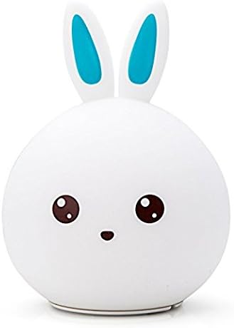 KKCITE Cute Rabbit Small Night Light ,Rechargeable USB LED Night Lamp 7 Colors Changing ,Soft ABS Silicone Cute Rabbit Touch Nursery Lamp Bedroom Beside Birthday Gift Christmas Gift (blue)