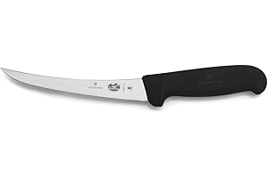 Victorinox Fibrox Couteau à désosser, Couteau de cuisine tranchant pour viande et volaille, 15 cm, Lame incurvée, Rigide, Inox, Noir