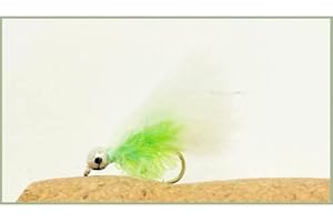 TROUTFLIES UK LURE FLIES 12 pack of Mini White and Lime Fritz Cats Whisker Lures Fishing Flies. Size 10