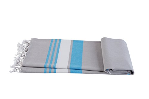 ANATURE Ocean – Light Grey/Turqoise – 100% Baumwolle – OEKO-TEX Standard 100 Certificat – Prewashed – super sanft – direkte Nutzung – Hamamtuch – Badetuch – Handtuch Backpacker – Strandtuch – Saunatuch – Babytuch – Turkish Towel – Pestemal – Fouta - 7