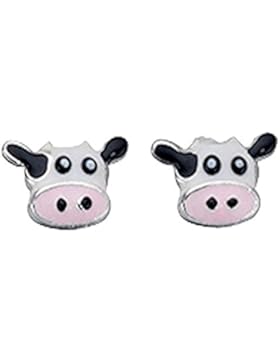 TF witzige Kuh-Ohrstecker in schwarz-weiss, Sterling-Silber 925
