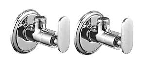 ASTER Oreo Valve/Angle Cock/Angle Valve/Stop Cock for Bathroom Faucets/Wash Basin Tap/Geyser Tap with Wall Flange(Chrome Plated, Brass)(Pack of 2)