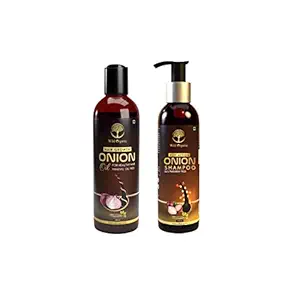 Wild Organic Onion Hair Oil With 18 Herbs And Oils + Onion Hair Shampoo | No Mineral Oil | No Paraben | No Sulphate | Hair Fall Control | Boost Hair Growth | For Men And Women | All Hair Type 200ml+200ml.