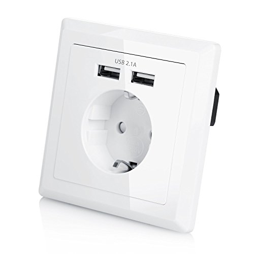 Shoot USB Presa Schuko con 2Â X USB 230Â V 220Â V Bianco, il carico di tutti i dispositivi iPod iPhone iPad Smartphone MP3Â passent in Standart unterputz Incasso